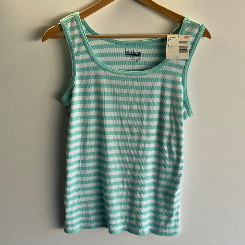 Basic Editions Women's Mint Striped Tank Top